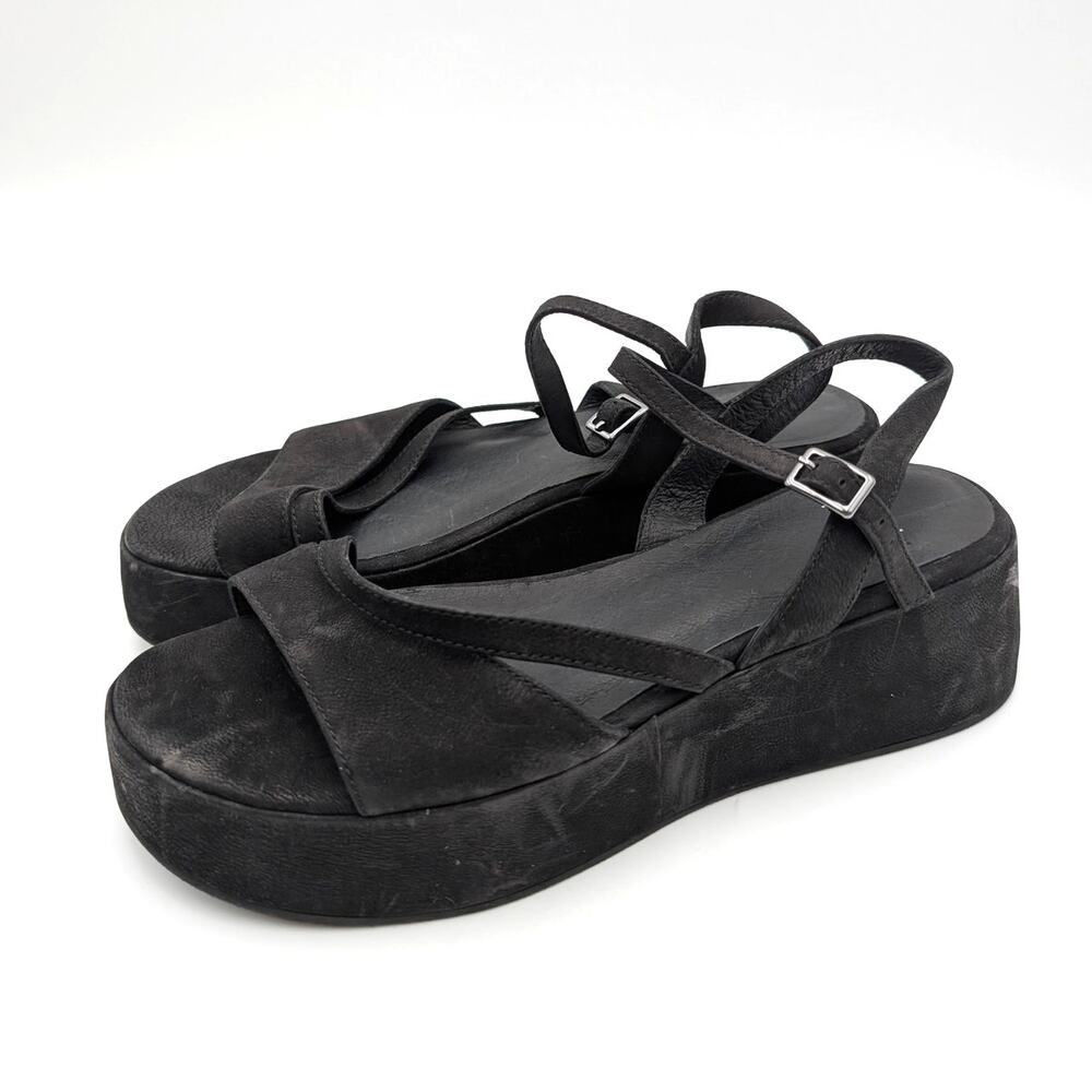 Eileen Fisher Mazy Slingback Platform Wedge Sandals Women's Black Size US9M EU39